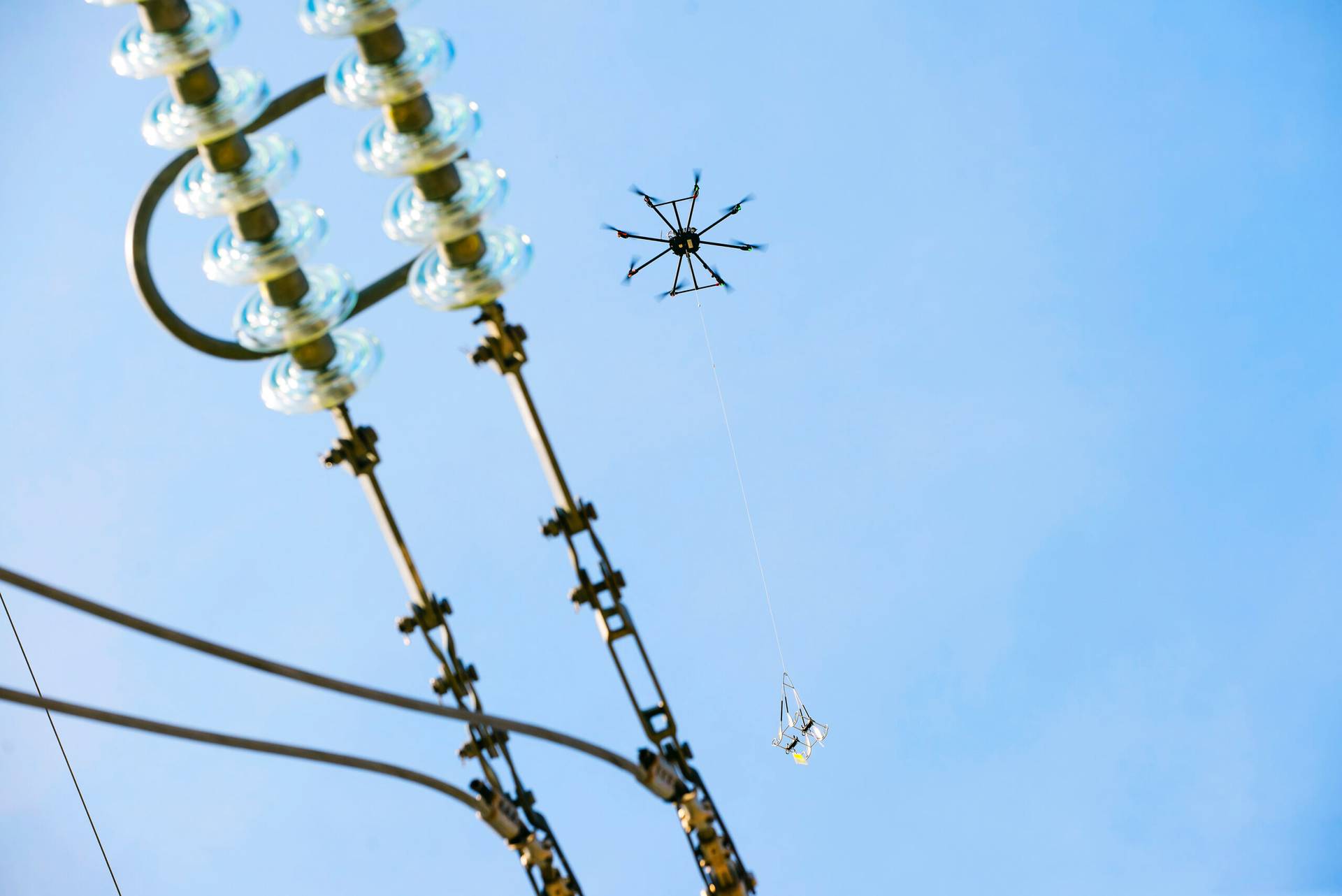 Drones | Installation of FireFly markers on a live 110 kV power line, Wizna